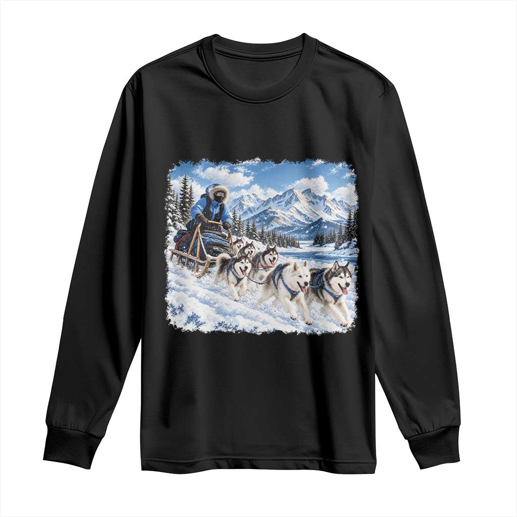 Vintage 90s Sled Dog Musher Outdoor Long Sleeve Shirt Cozy Winter Snowy Mountain Dog Lover Aesthetic