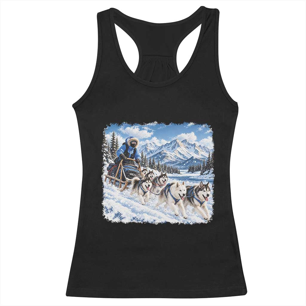 Vintage 90s Sled Dog Musher Outdoor Racerback Tank Top Cozy Winter Snowy Mountain Dog Lover Aesthetic