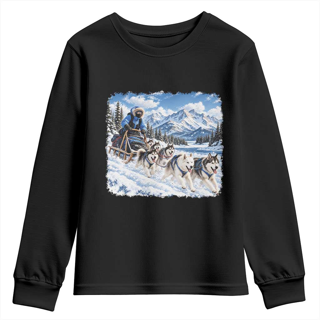 Vintage 90s Sled Dog Musher Outdoor Youth Sweatshirt Cozy Winter Snowy Mountain Dog Lover Aesthetic