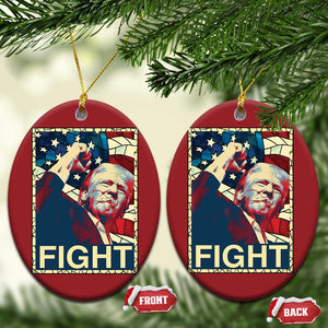 Trump 2024 Christmas Ornament Fight Fist Pump US Flag Vintage Style Stained Glass TS10 Oval Red Print Your Wear