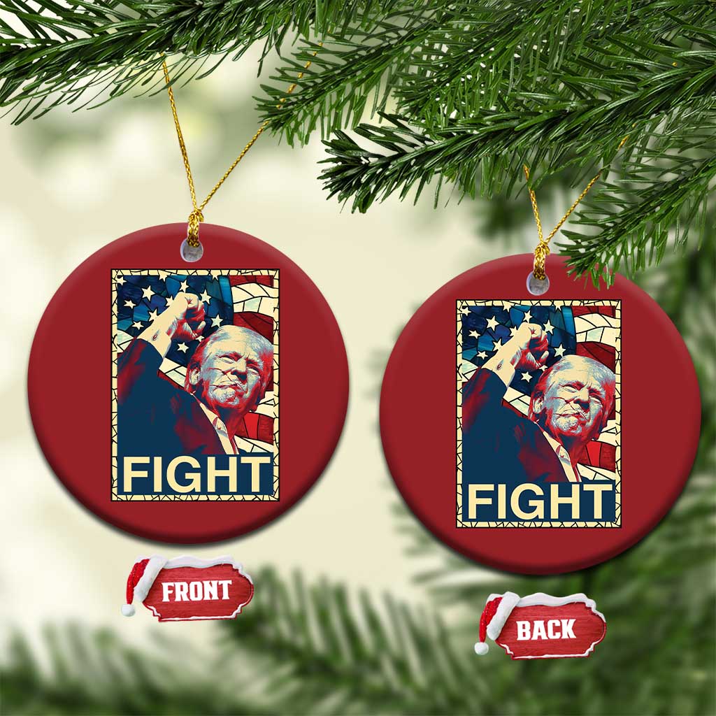 Trump 2024 Christmas Ornament Fight Fist Pump US Flag Vintage Style Stained Glass TS10 Circle Red Print Your Wear