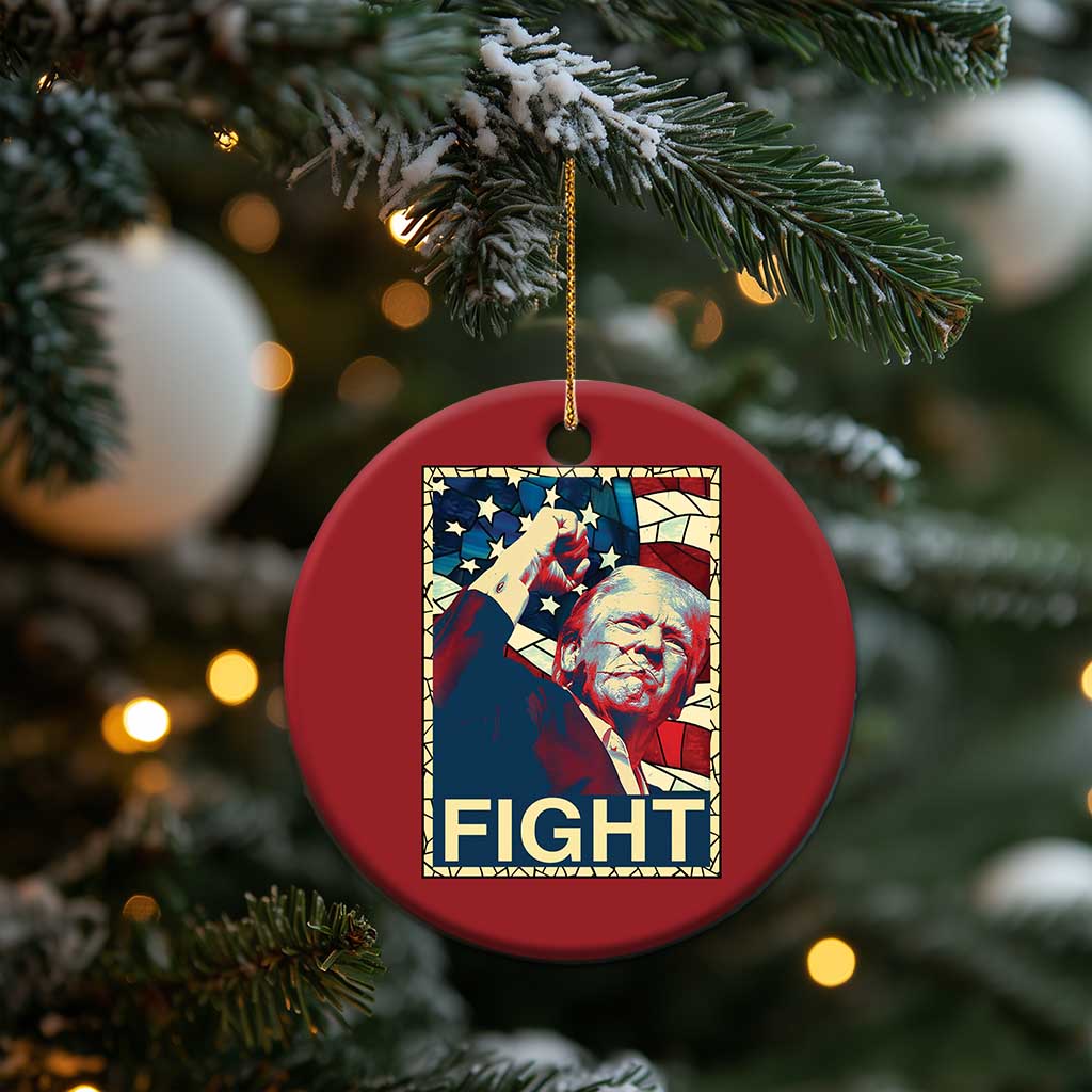 Trump 2024 Christmas Ornament Fight Fist Pump US Flag Vintage Style Stained Glass TS10 Print Your Wear