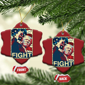 Trump 2024 Christmas Ornament Fight Fist Pump US Flag Vintage Style Stained Glass TS10 Snow Flake Red Print Your Wear