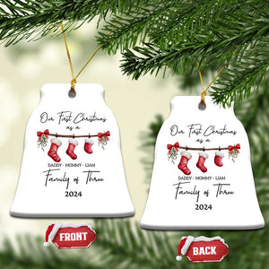 Personalized First Xmas As A Family Of Three Christmas Ornament Custom Name Family With Baby TS10 Bell Flake White Print Your Wear