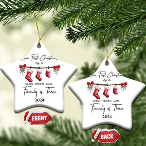 Personalized First Xmas As A Family Of Three Christmas Ornament Custom Name Family With Baby TS10 Star White Print Your Wear