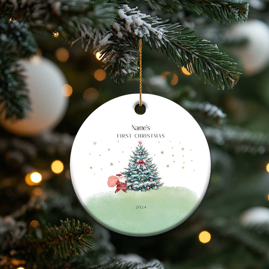 Personalized Baby's First Christmas Ornament 2024 Custom Name Keepsake Xmas Decoration Adorable Santa TS10 Print Your Wear