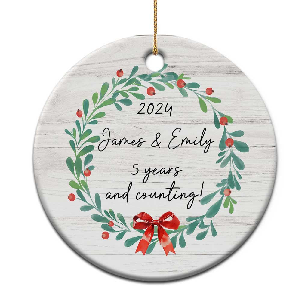 Personalized 5th Anniversary Christmas Ornament 2024 Custom Name 5 Year Wedding Gifts for Couple TS10 Print Your Wear