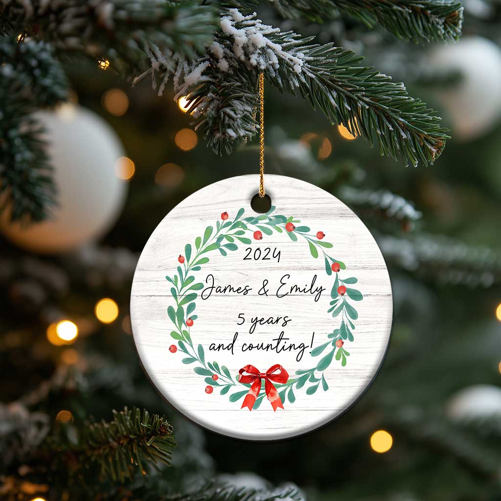 Personalized 5th Anniversary Christmas Ornament 2024 Custom Name 5 Year Wedding Gifts for Couple TS10 Print Your Wear