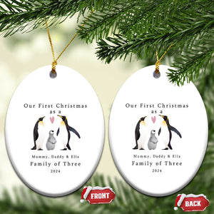 Personalized New Parents Gift Christmas Ornament 2024 Custom Name Our First Christmas As A Family of Three Gifts for Couples Mom Dad TS10 Oval White Print Your Wear