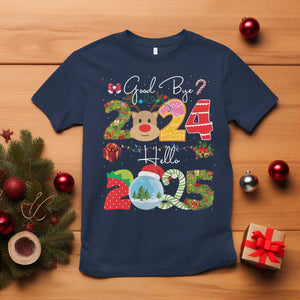 New Year 2025 T Shirt Merry Christmas Good Bye 2024 Hello 2025 TS10 Navy Print Your Wear