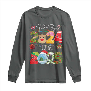 New Year 2025 Long Sleeve Shirt Merry Christmas Good Bye 2024 Hello 2025 TS10 Dark Heather Print Your Wear