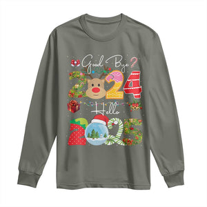 New Year 2025 Long Sleeve Shirt Merry Christmas Good Bye 2024 Hello 2025 TS10 Military Green Print Your Wear