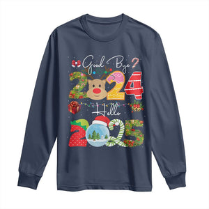 New Year 2025 Long Sleeve Shirt Merry Christmas Good Bye 2024 Hello 2025 TS10 Navy Print Your Wear