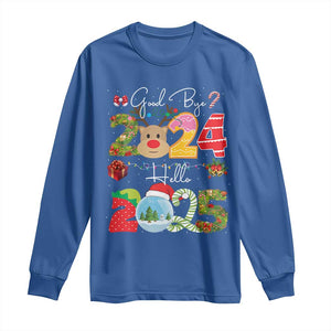 New Year 2025 Long Sleeve Shirt Merry Christmas Good Bye 2024 Hello 2025 TS10 Royal Blue Print Your Wear