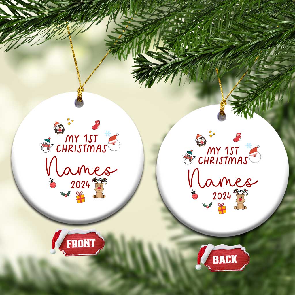 Personalized Baby's First Christmas Ornament 2024 Custom Name Keepsake Xmas Decoration TS10 Circle White Print Your Wear