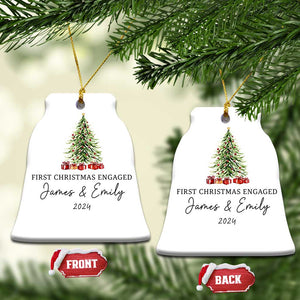 Personalized First Xmas Engaged Christmas Ornament Custom Name Keepsake Gifts for Couple TS10 Bell Flake White Print Your Wear