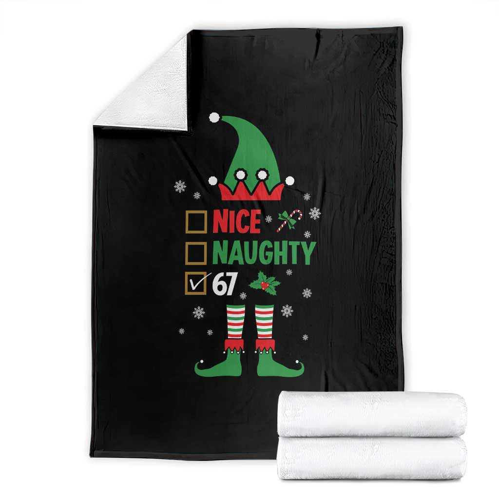 67 Christmas Throw Blanket Funny Six Seven Meme Brainrot Nice Naughty 6 7 Elf Custome TS10 Black Print Your Wear