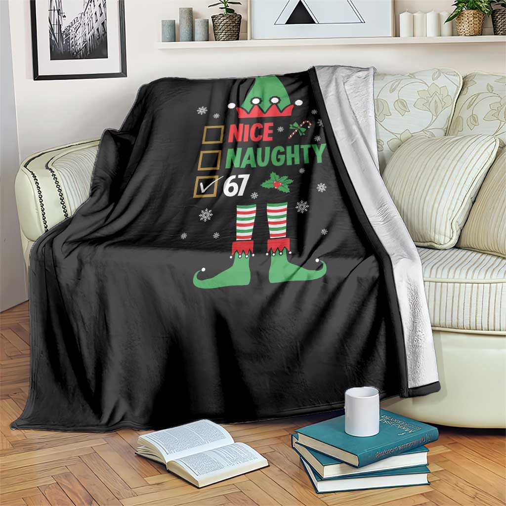67 Christmas Throw Blanket Funny Six Seven Meme Brainrot Nice Naughty 6 7 Elf Custome TS10 Print Your Wear