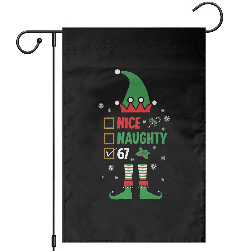 67 Christmas Garden Flag Funny Six Seven Meme Brainrot Nice Naughty 6 7 Elf Custome TS10 Black Print Your Wear