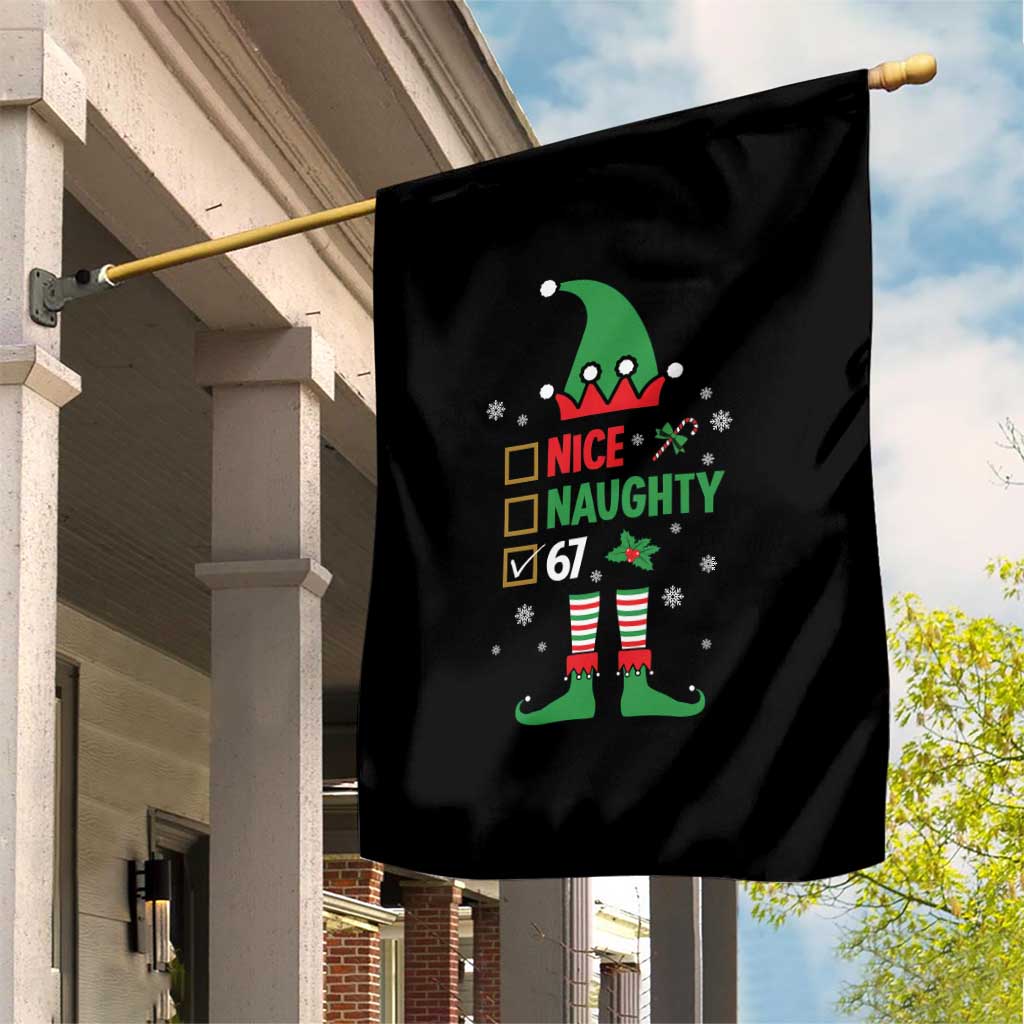 67 Christmas Garden Flag Funny Six Seven Meme Brainrot Nice Naughty 6 7 Elf Custome TS10 Print Your Wear