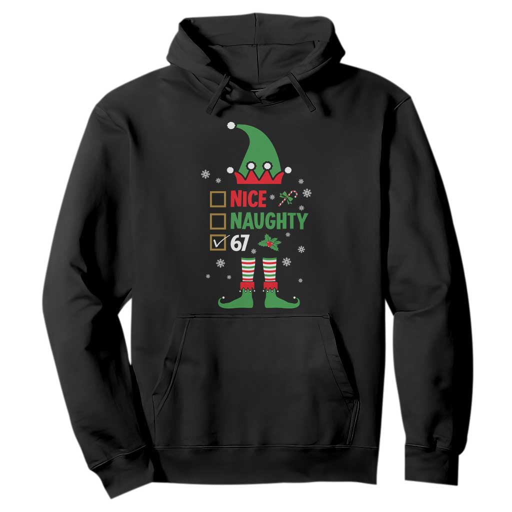 67 Christmas Hoodie Funny Six Seven Meme Brainrot Nice Naughty 6 7 Elf Custome TS10 Black Print Your Wear