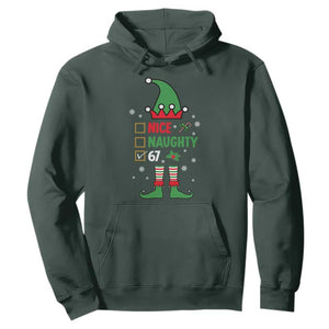 67 Christmas Hoodie Funny Six Seven Meme Brainrot Nice Naughty 6 7 Elf Custome TS10 Dark Forest Green Print Your Wear