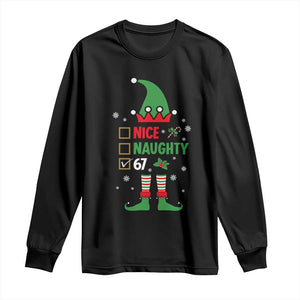 67 Christmas Long Sleeve Shirt Funny Six Seven Meme Brainrot Nice Naughty 6 7 Elf Custome TS10 Black Print Your Wear
