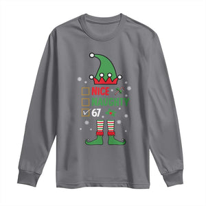 67 Christmas Long Sleeve Shirt Funny Six Seven Meme Brainrot Nice Naughty 6 7 Elf Custome TS10 Charcoal Print Your Wear