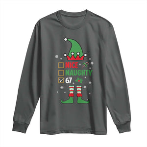67 Christmas Long Sleeve Shirt Funny Six Seven Meme Brainrot Nice Naughty 6 7 Elf Custome TS10 Dark Heather Print Your Wear