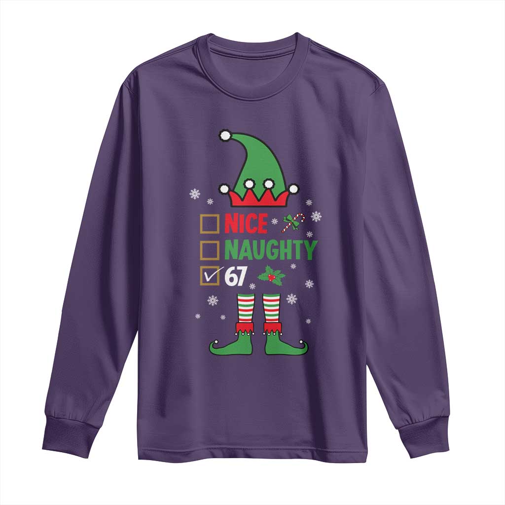 67 Christmas Long Sleeve Shirt Funny Six Seven Meme Brainrot Nice Naughty 6 7 Elf Custome TS10 Purple Print Your Wear