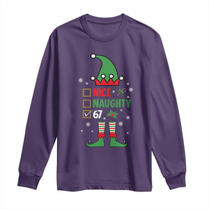 67 Christmas Long Sleeve Shirt Funny Six Seven Meme Brainrot Nice Naughty 6 7 Elf Custome TS10 Purple Print Your Wear