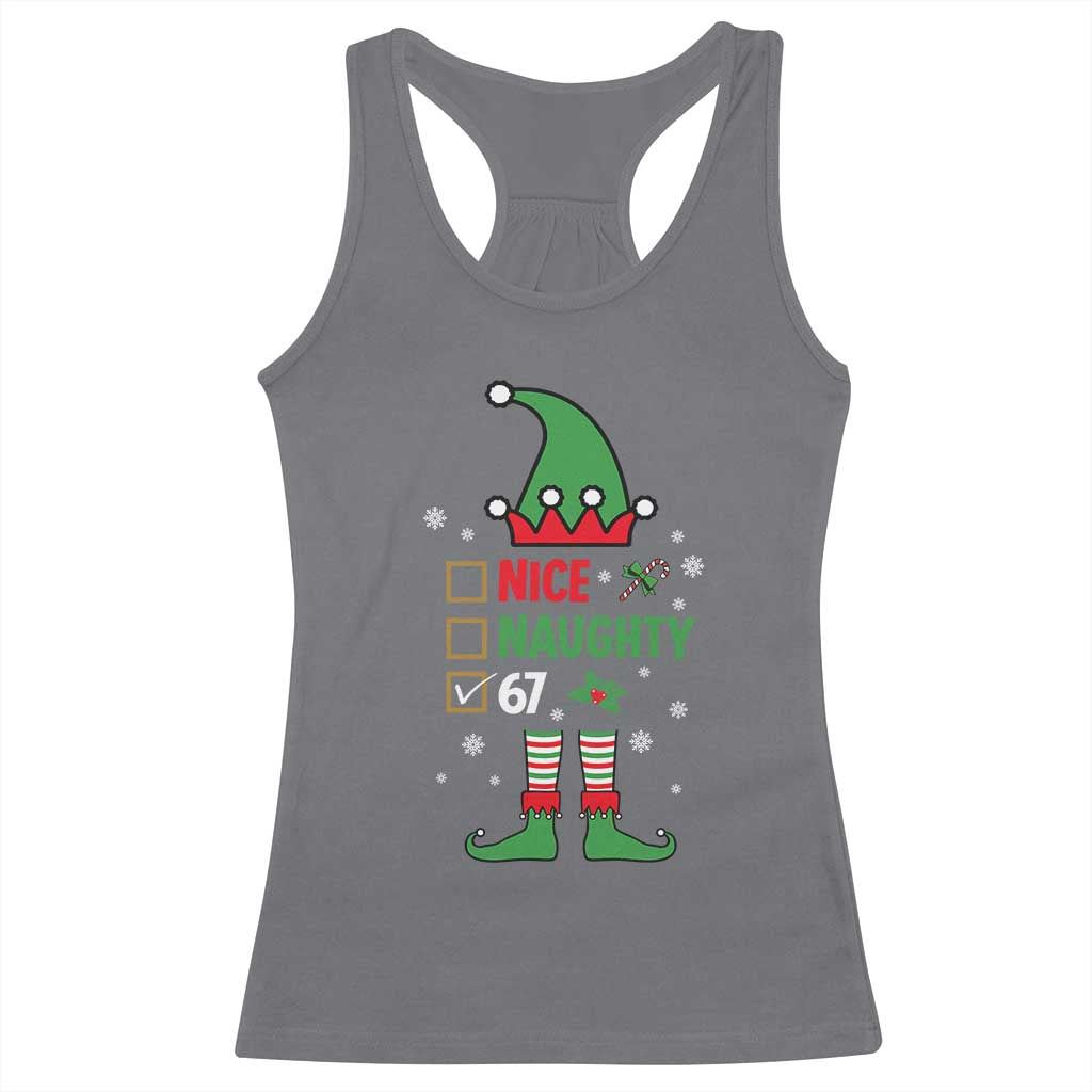 67 Christmas Racerback Tank Top Funny Six Seven Meme Brainrot Nice Naughty 6 7 Elf Custome TS10 Charcoal Print Your Wear