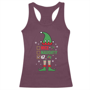 67 Christmas Racerback Tank Top Funny Six Seven Meme Brainrot Nice Naughty 6 7 Elf Custome TS10 Maroon Print Your Wear