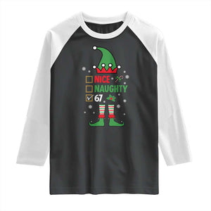 67 Christmas Raglan Shirt Funny Six Seven Meme Brainrot Nice Naughty 6 7 Elf Custome TS10 Black White Print Your Wear