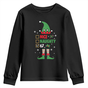 67 Christmas Youth Sweatshirt Funny Six Seven Meme Brainrot Nice Naughty 6 7 Elf Custome TS10 Black Print Your Wear