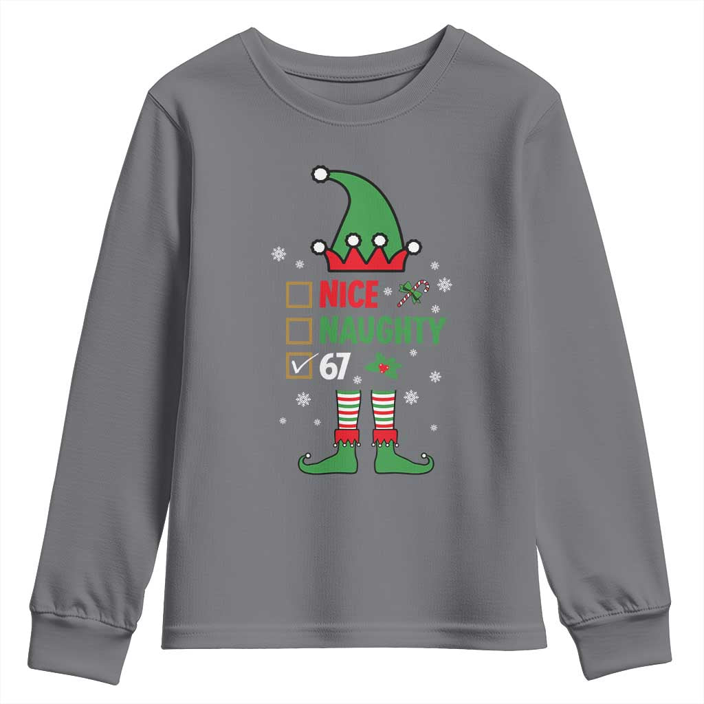 67 Christmas Youth Sweatshirt Funny Six Seven Meme Brainrot Nice Naughty 6 7 Elf Custome TS10 Charcoal Print Your Wear