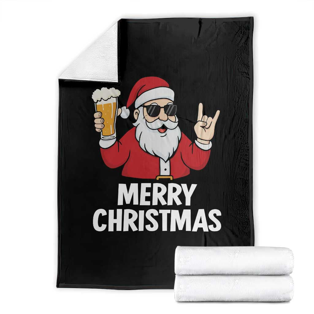 Merry Christmas Funny Santa Drinking Beer Throw Blanket TS10 Black Print Your Wear