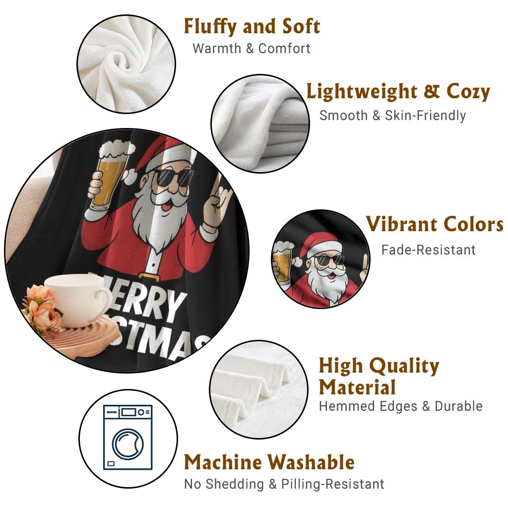 Merry Christmas Funny Santa Drinking Beer Throw Blanket TS10 Print Your Wear