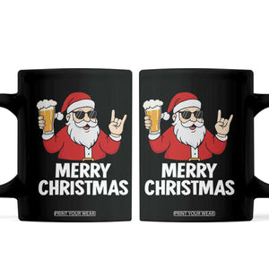 Merry Christmas Funny Santa Drinking Beer Coffee Mug TS10 Black Print Your Wear
