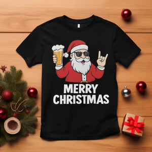 Merry Christmas Funny Santa Drinking Beer T Shirt TS10 Black Print Your Wear