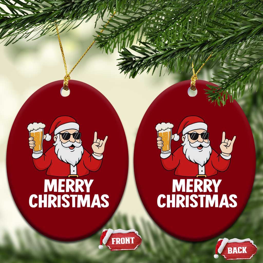 Merry Christmas Funny Santa Drinking Beer Ceramic Ornament TS10 Print Your Wear