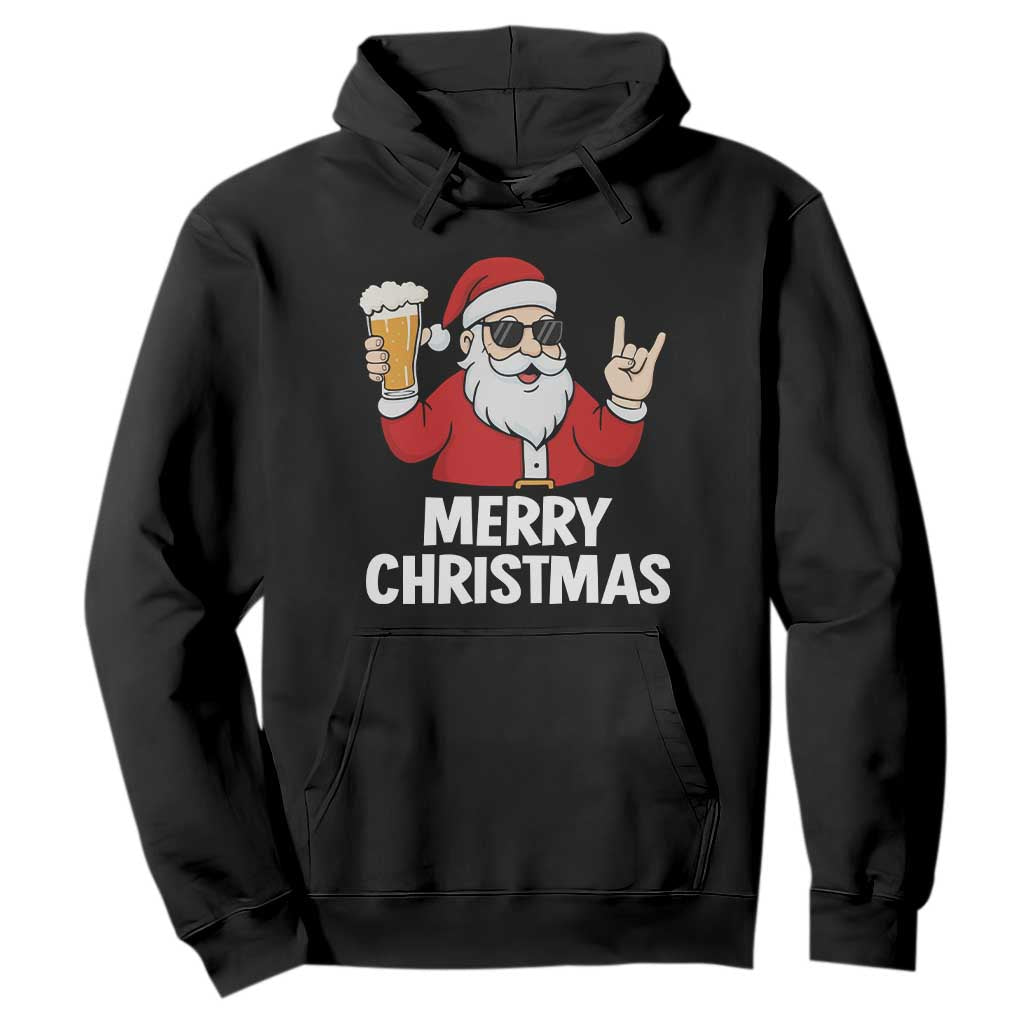 Merry Christmas Funny Santa Drinking Beer Hoodie TS10 Black Print Your Wear
