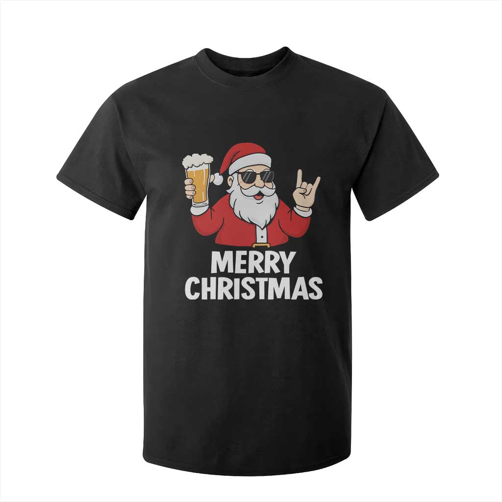 Merry Christmas Funny Santa Drinking Beer T Shirt For Kid TS10 Black Print Your Wear