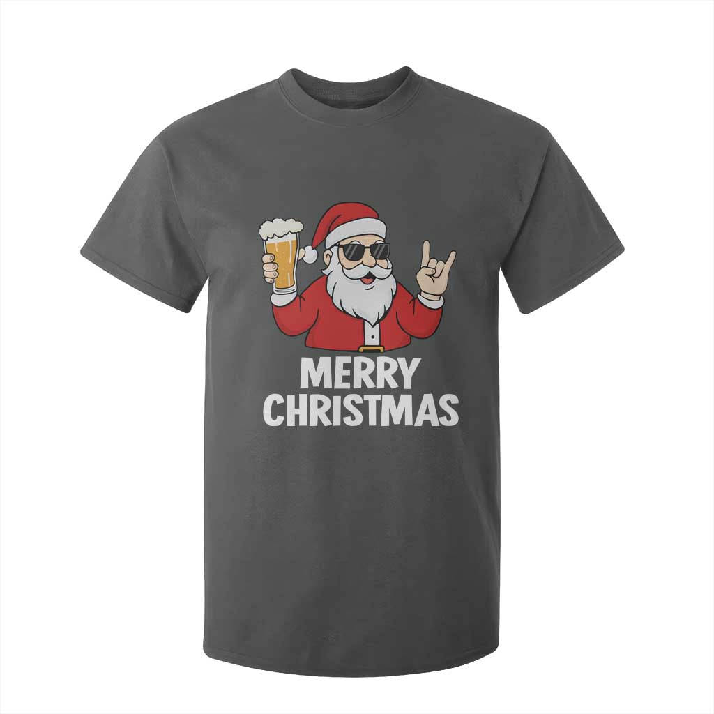 Merry Christmas Funny Santa Drinking Beer T Shirt For Kid TS10 Dark Heather Print Your Wear