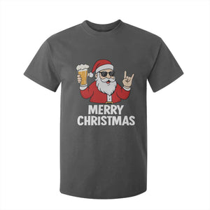 Merry Christmas Funny Santa Drinking Beer T Shirt For Kid TS10 Dark Heather Print Your Wear