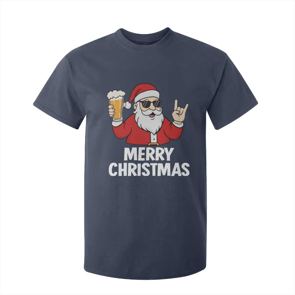 Merry Christmas Funny Santa Drinking Beer T Shirt For Kid TS10 Navy Print Your Wear