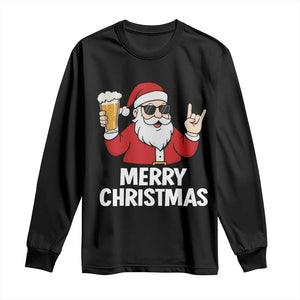 Merry Christmas Funny Santa Drinking Beer Long Sleeve Shirt TS10 Black Print Your Wear