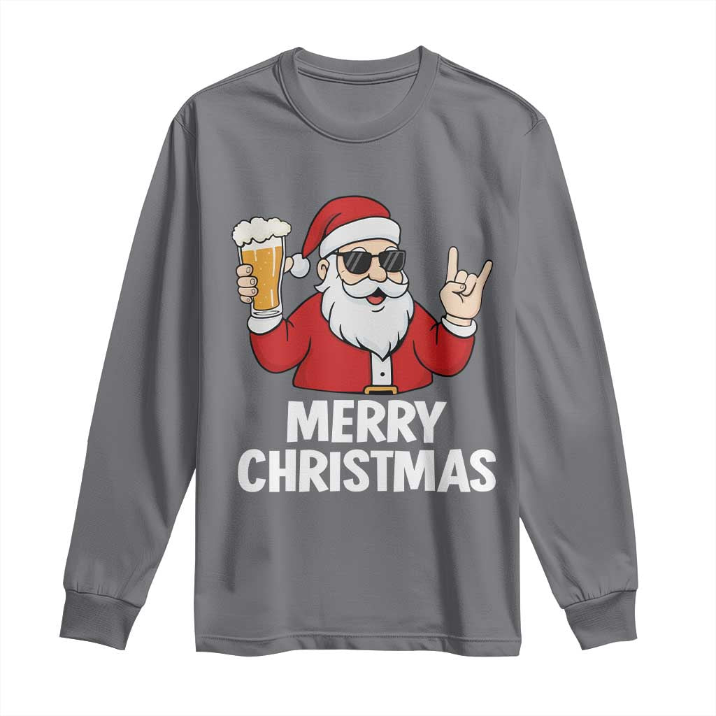 Merry Christmas Funny Santa Drinking Beer Long Sleeve Shirt TS10 Charcoal Print Your Wear