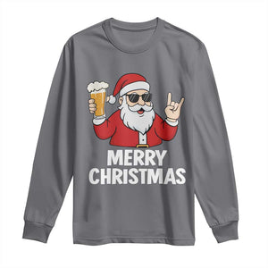 Merry Christmas Funny Santa Drinking Beer Long Sleeve Shirt TS10 Charcoal Print Your Wear