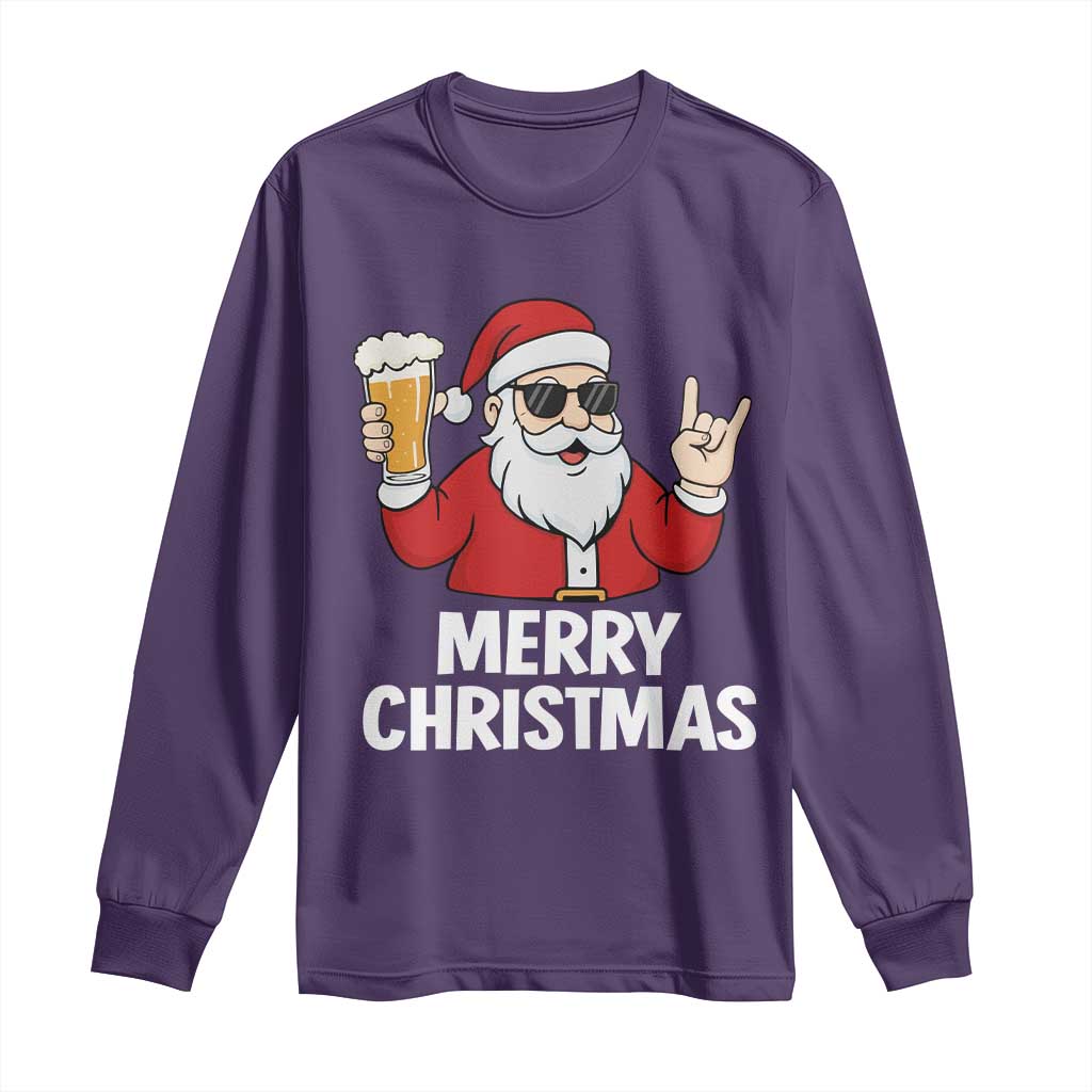 Merry Christmas Funny Santa Drinking Beer Long Sleeve Shirt TS10 Purple Print Your Wear